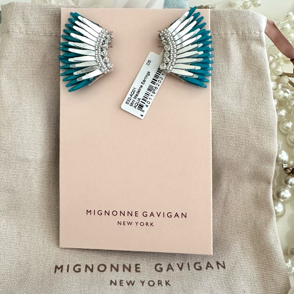 Mignonne Gavigan Mini Madeline Earrings Aqua Silver NWT - Picture 9 of 14